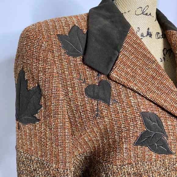 Escada Wool Blend Tweed Leaf Fall Foliage Button Up Blazer Jacket - Picture 4 of 10